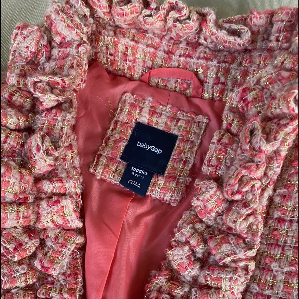 Baby GAP Kids Pink Tweed Ruffle Blazer w/Hat 4/4T - Picture 8 of 11